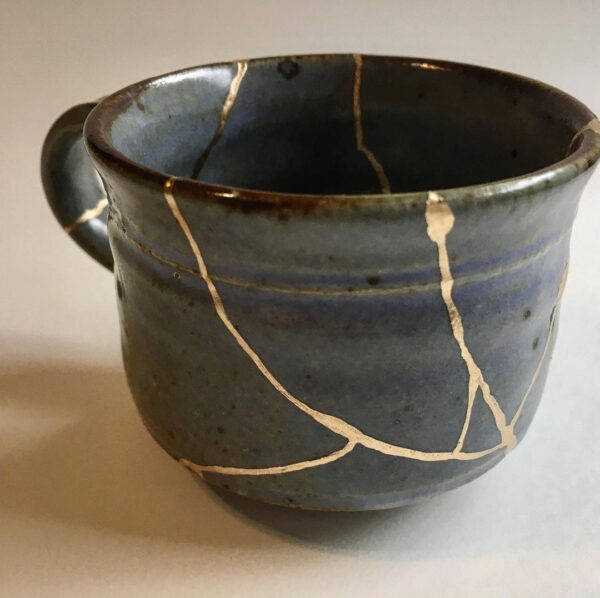 A mug repaired with the Kintsugi technique